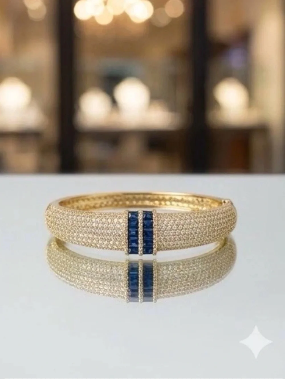 Gold Pavé Men's Bracelet with Blue Accent